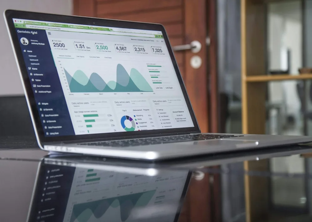 Laptop displaying data analysis charts