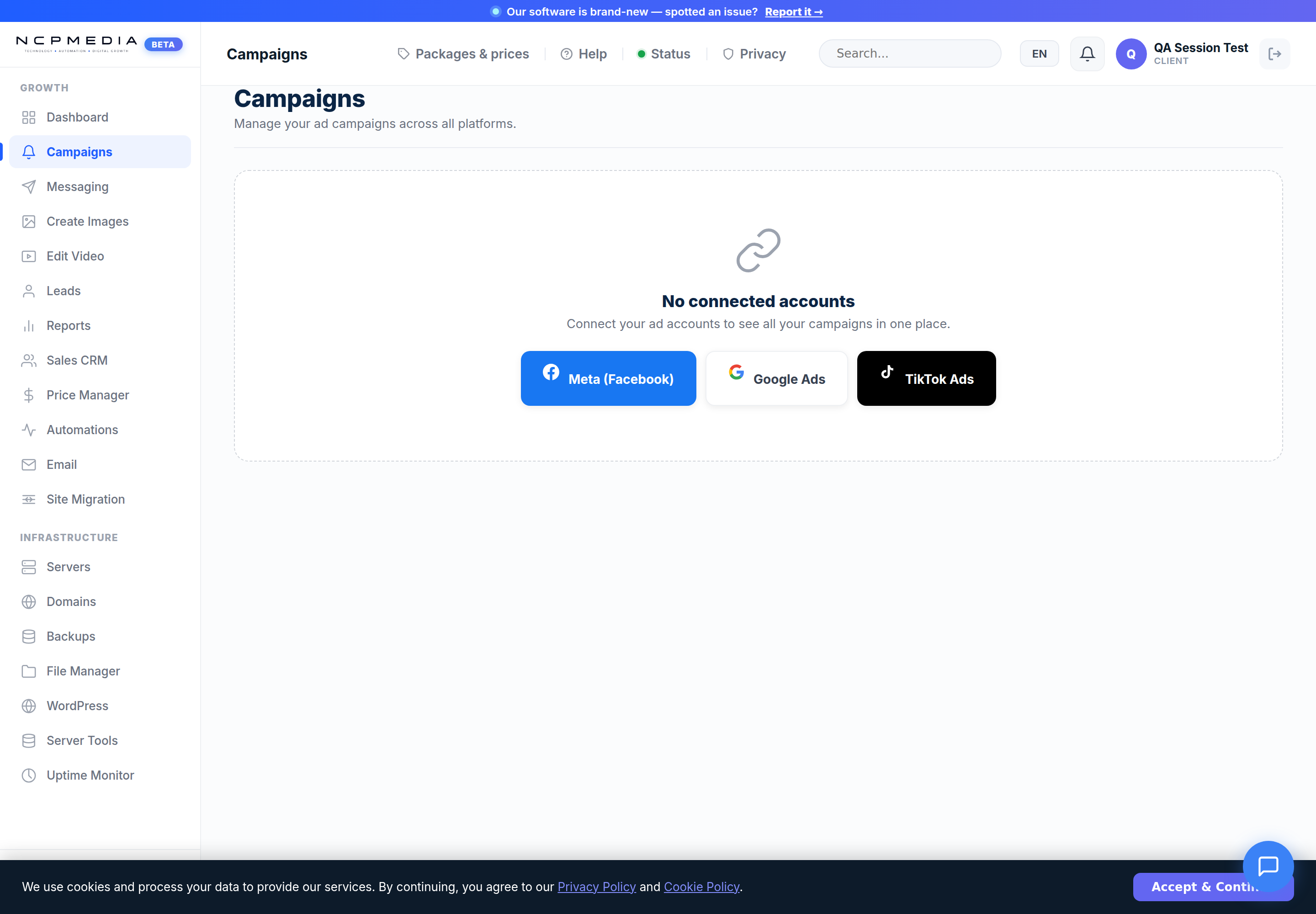 NCP Media connected campaign dashboard